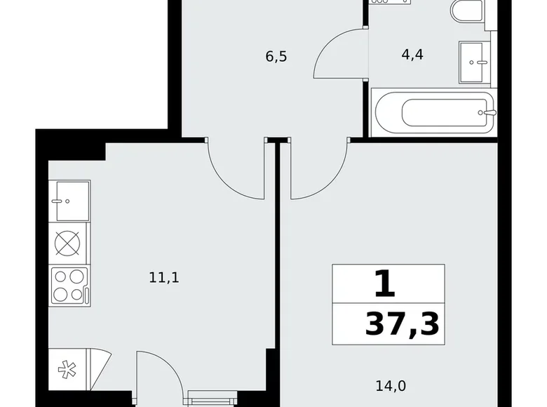 Квартира 1 комната 37 м² поселение Сосенское, Россия