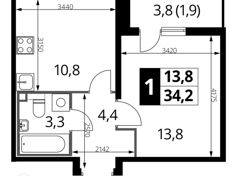 Mieszkanie 1 pokój 34 m² Nekrasovka District, Rosja