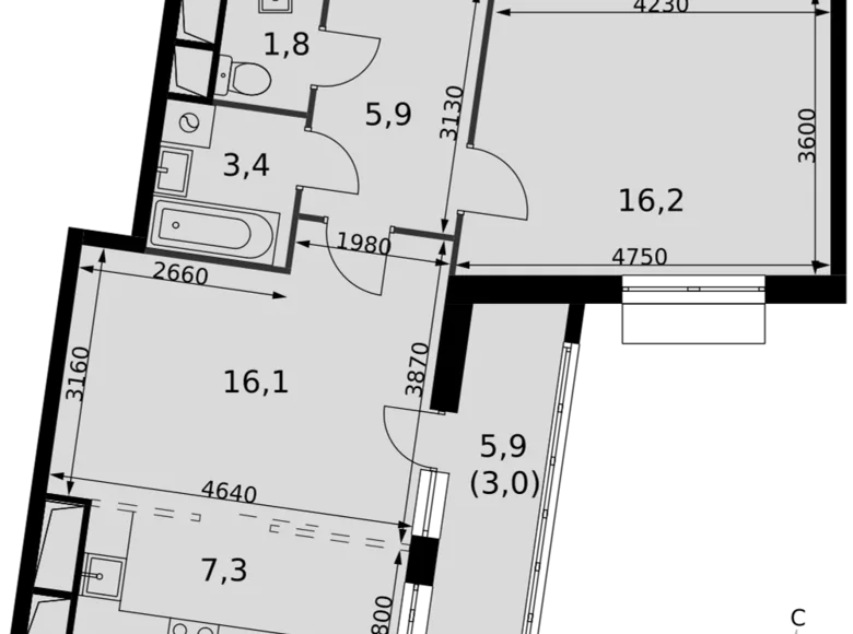 Appartement 2 chambres 54 m² Razvilka, Fédération de Russie