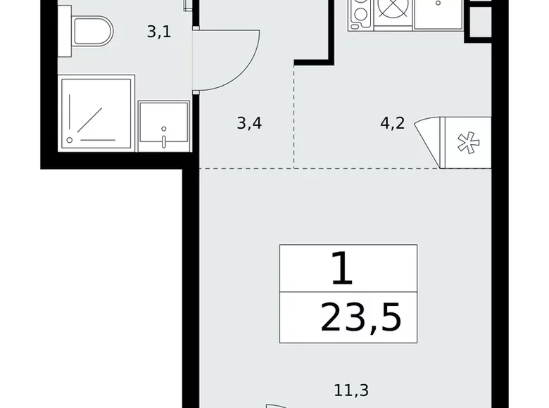 Appartement 1 chambre 24 m² poselenie Desenovskoe, Fédération de Russie