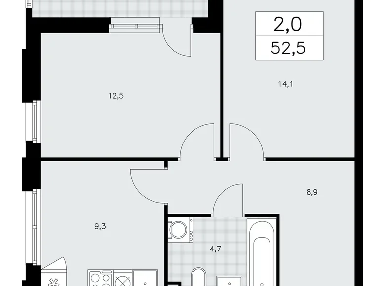 2 room apartment 53 m² poselenie Sosenskoe, Russia