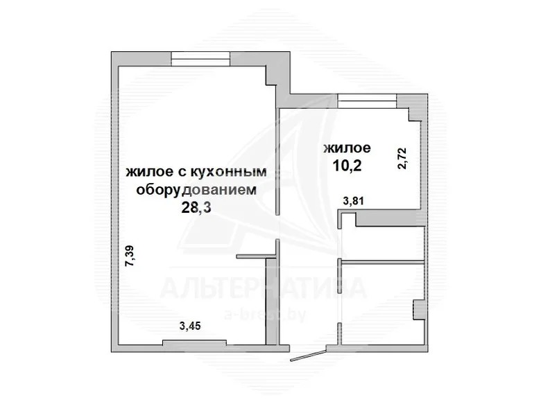 2 room apartment 50 m² Pruzhany, Belarus