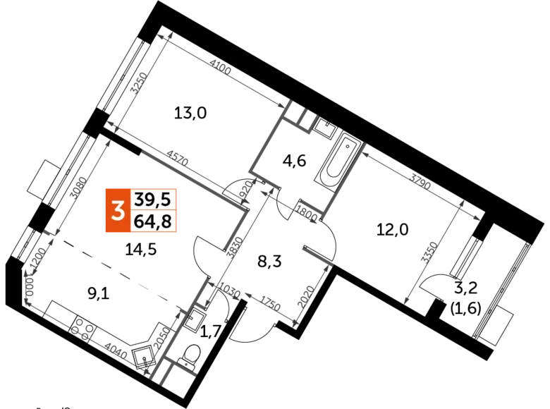 Квартира 3 комнаты 66 м² Veshki, Россия