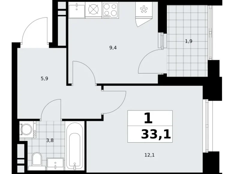 Wohnung 1 zimmer 33 m² poselenie Sosenskoe, Russland