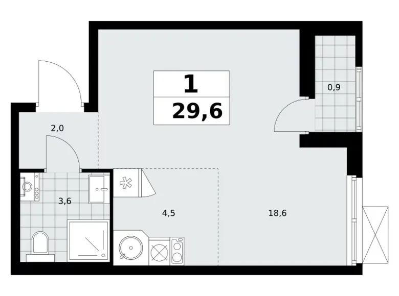 1 room apartment 30 m² poselenie Sosenskoe, Russia