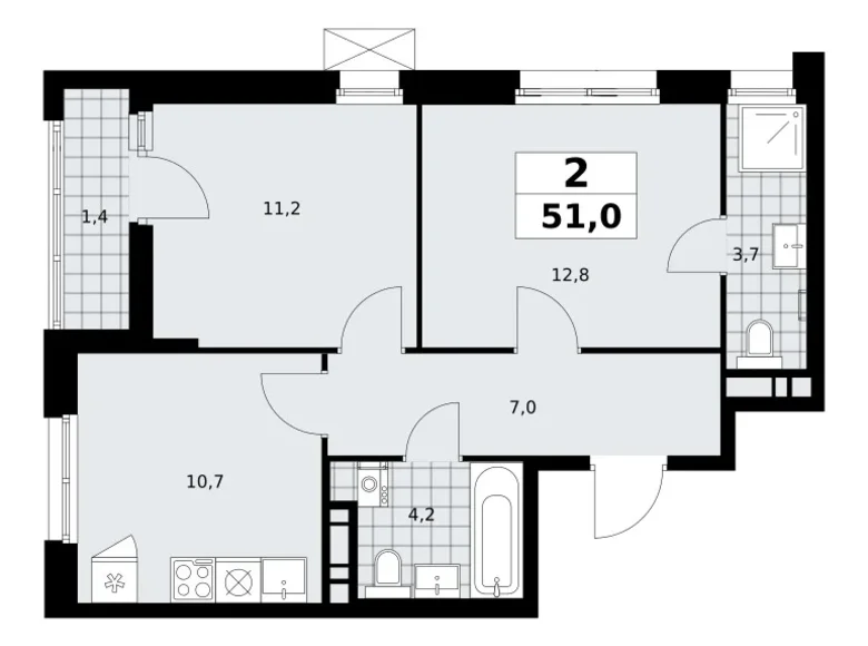 Apartamento 2 habitaciones 51 m² poselenie Sosenskoe, Rusia