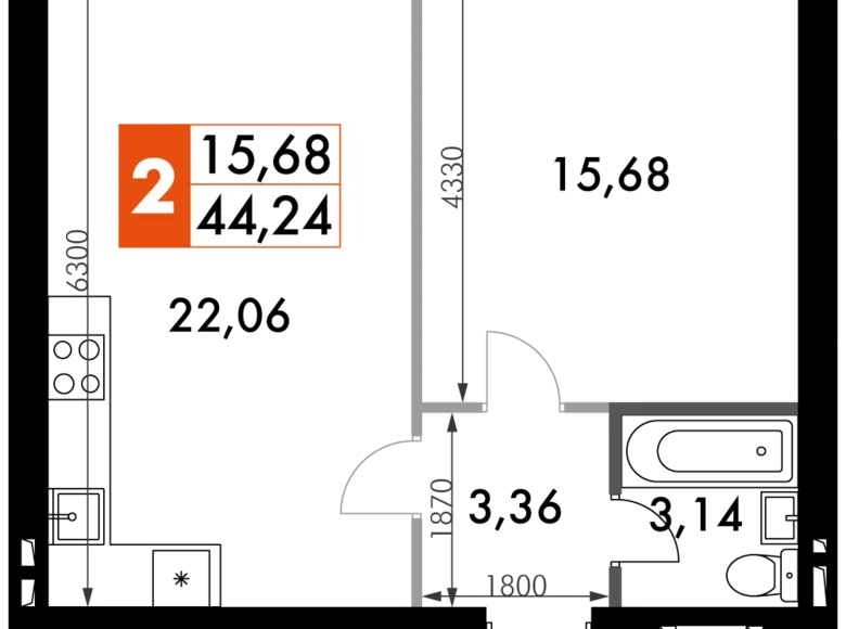 Квартира 1 комната 44 м² Наро-Фоминский городской округ, Россия