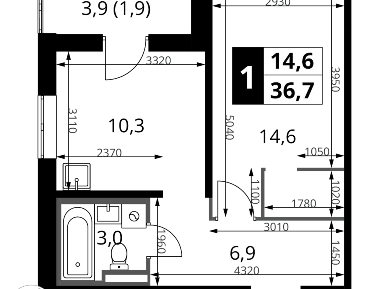 Apartamento 1 habitación 37 m² Potapovo, Rusia