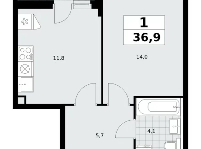 Квартира 1 комната 37 м² поселение Сосенское, Россия