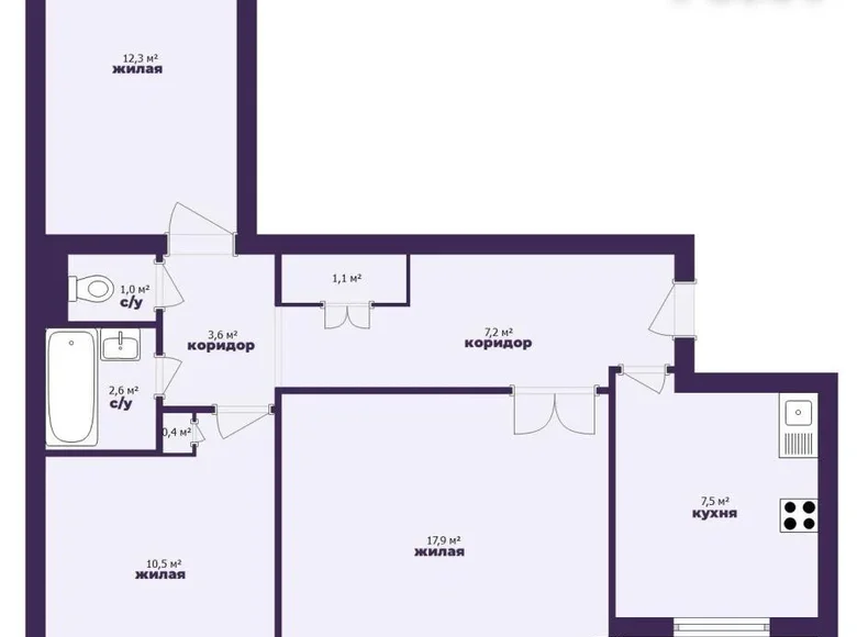 3 room apartment 64 m² Lyasny, Belarus