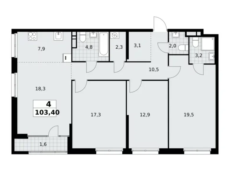 Квартира 4 комнаты 103 м² Северный административный округ, Россия