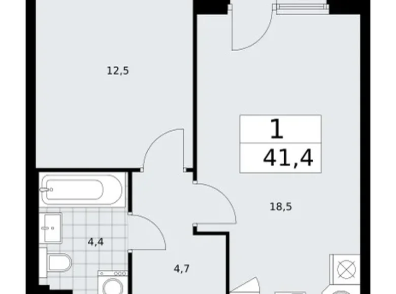 Квартира 1 комната 41 м² район Троицк, Россия
