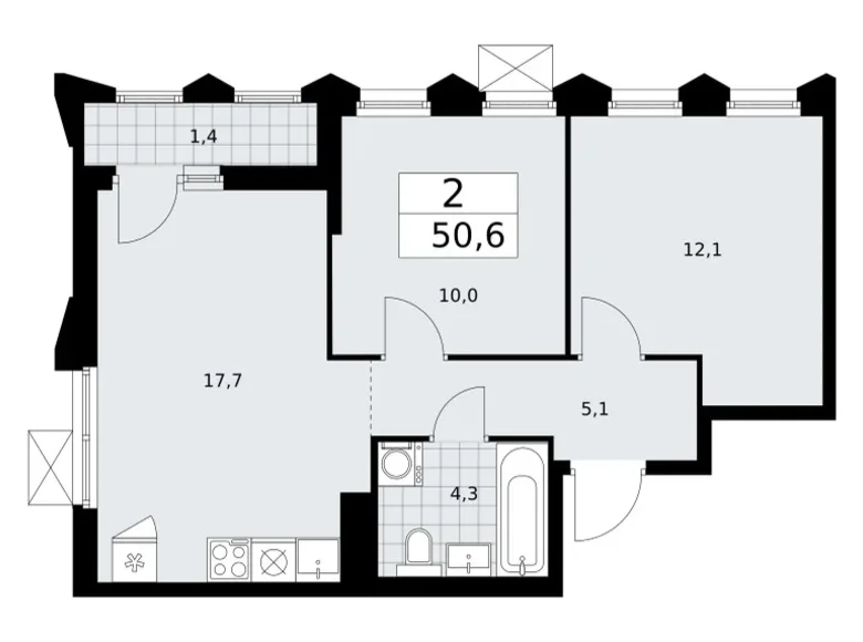 Mieszkanie 2 pokoi 51 m² Troick, Rosja