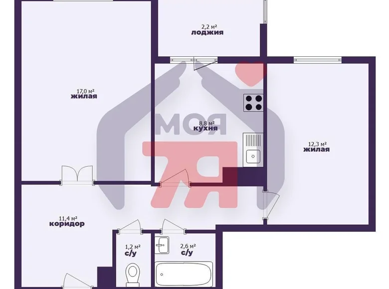 Apartamento 2 habitaciones 53 m² Borisov, Belarús