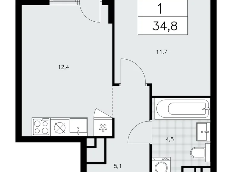 1 room apartment 35 m² poselenie Sosenskoe, Russia