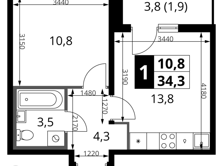 Mieszkanie 1 pokój 34 m² Chimki, Rosja