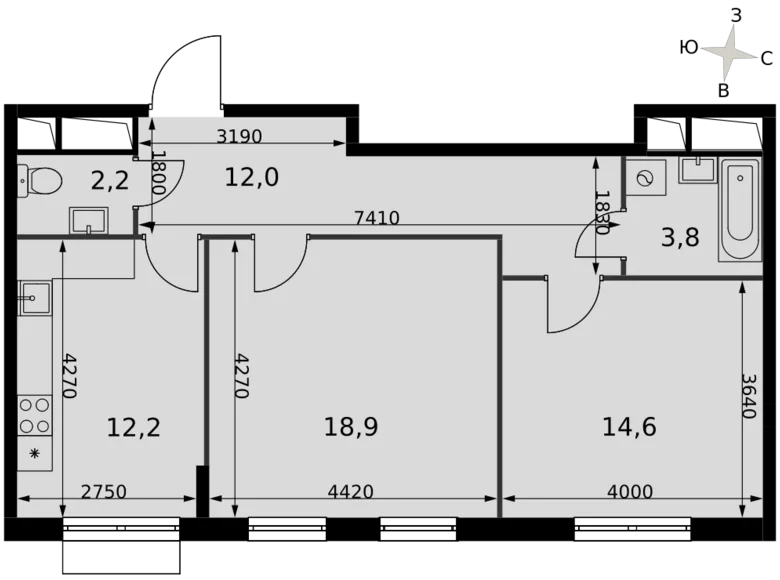 2 room apartment 64 m² Razvilka, Russia