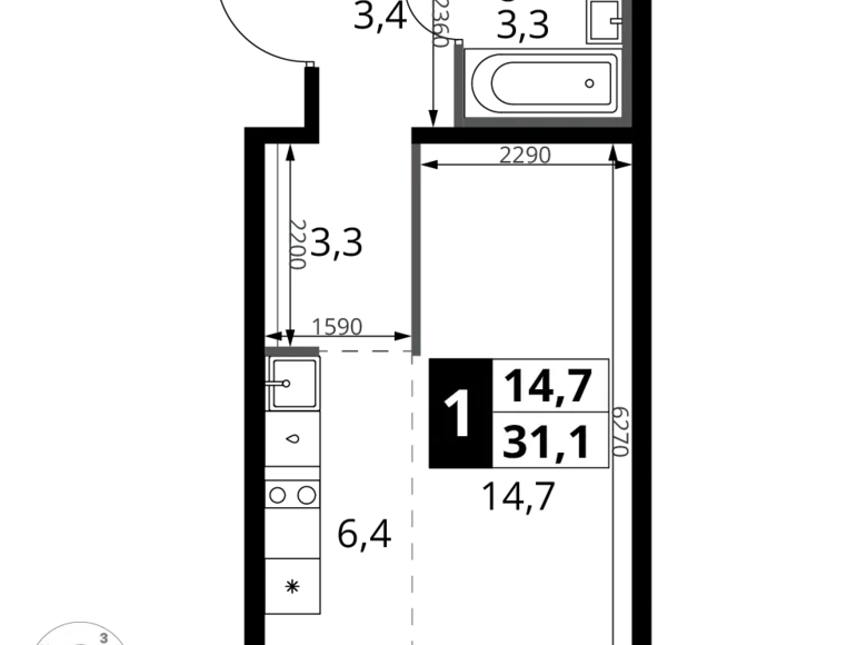 Apartamento 1 habitación 31 m² Potapovo, Rusia