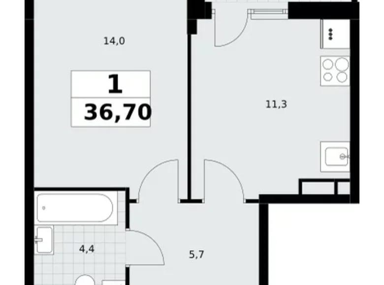 Apartamento 1 habitación 37 m² Postnikovo, Rusia