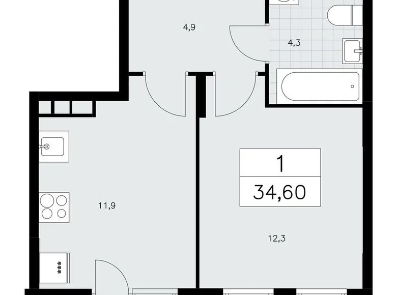 Apartamento 1 habitación 35 m² poselenie Sosenskoe, Rusia