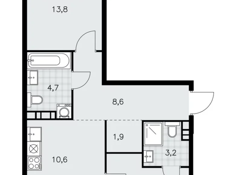 Appartement 3 chambres 68 m² poselenie Sosenskoe, Fédération de Russie