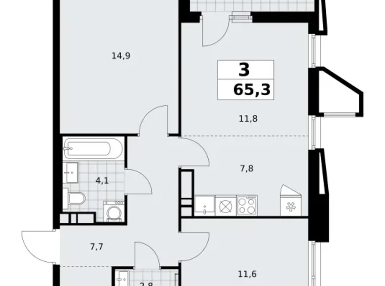 Mieszkanie 3 pokoi 65 m² poselenie Sosenskoe, Rosja