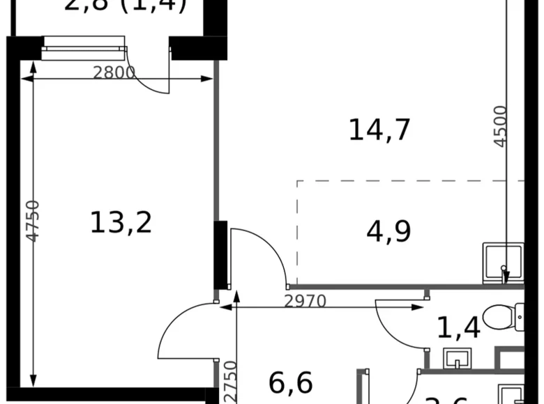 Wohnung 2 zimmer 46 m² Sapronovo, Russland