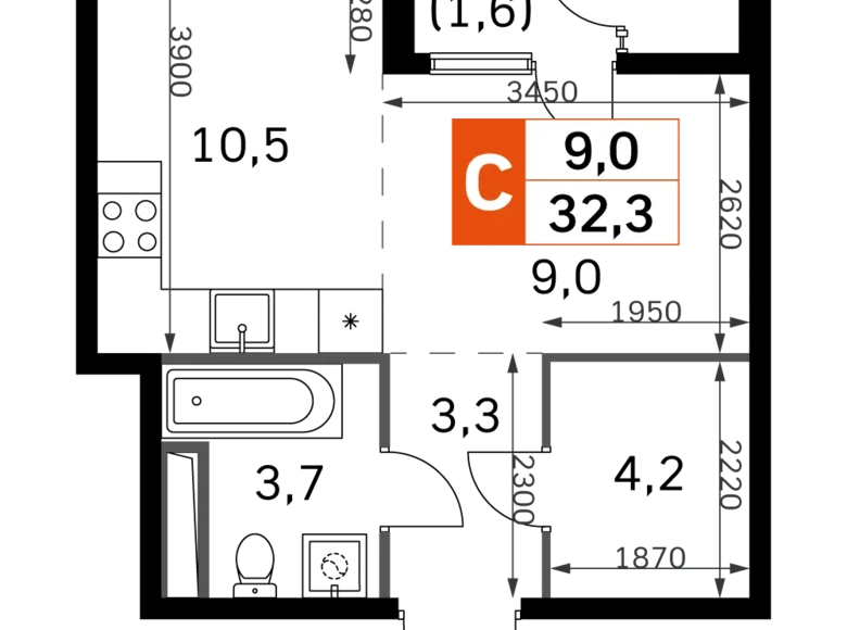 1 room studio apartment 32 m² Moscow, Russia