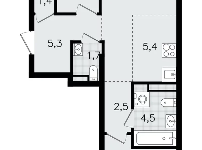 3 room apartment 57 m² Vsevolozhsk, Russia