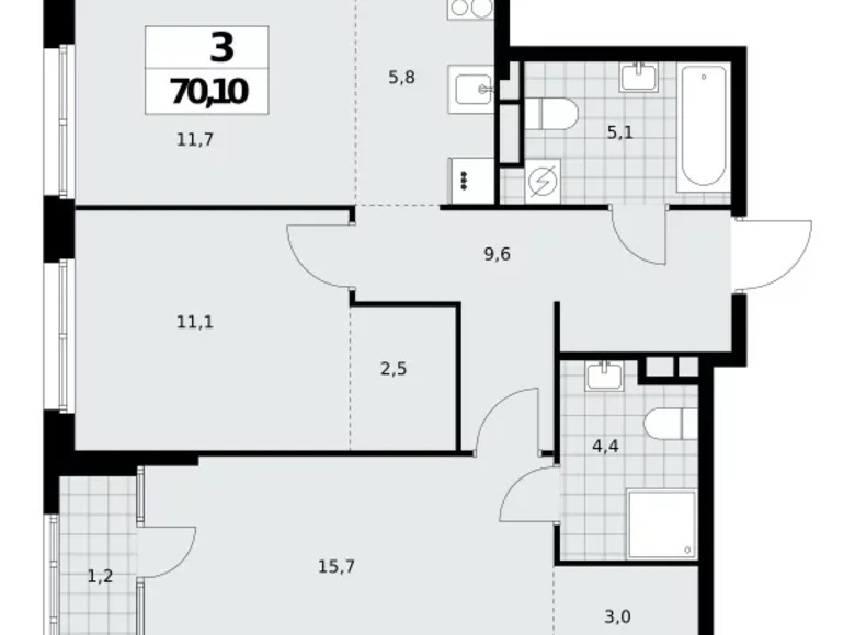 Mieszkanie 3 pokoi 70 m² Northern Administrative Okrug, Rosja