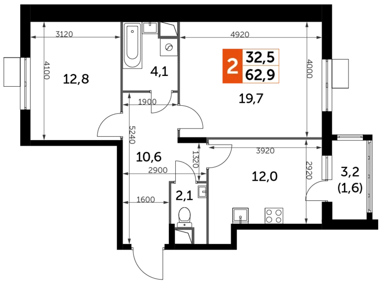 Mieszkanie 2 pokoi 64 m² Razvilka, Rosja