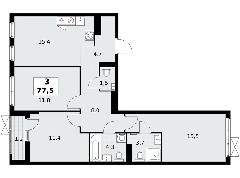Квартира 3 комнаты 78 м² поселение Сосенское, Россия