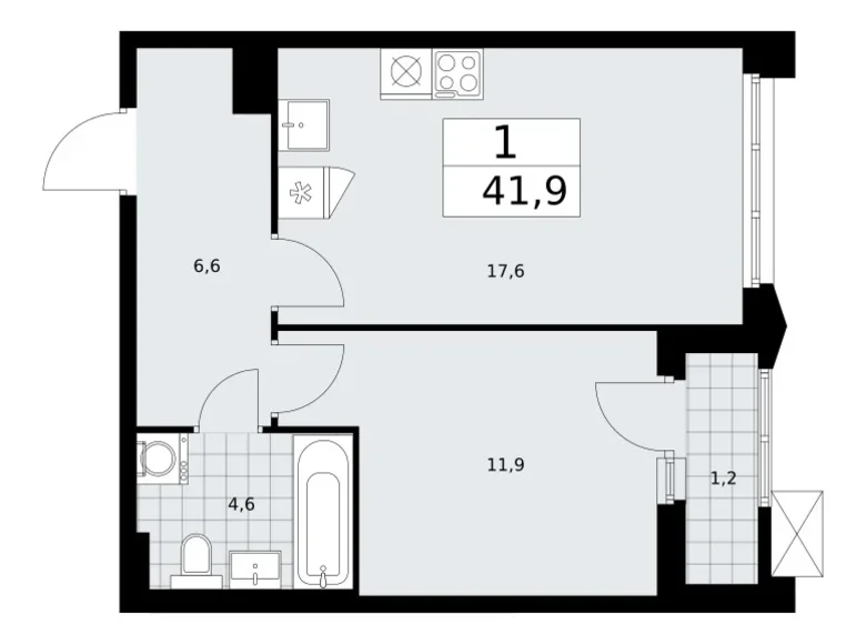 Appartement 1 chambre 42 m² Troïtsk, Russie