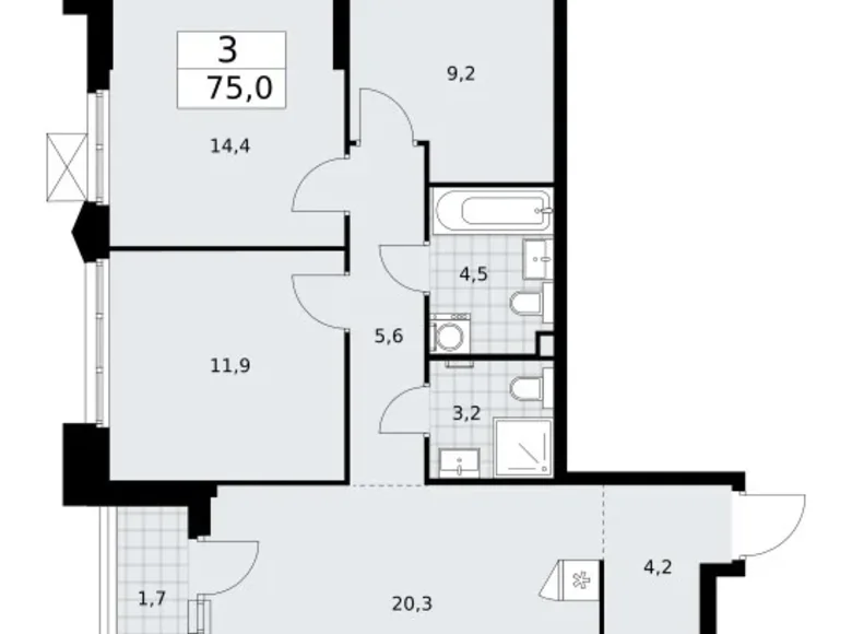 Mieszkanie 3 pokoi 75 m² Troick, Rosja