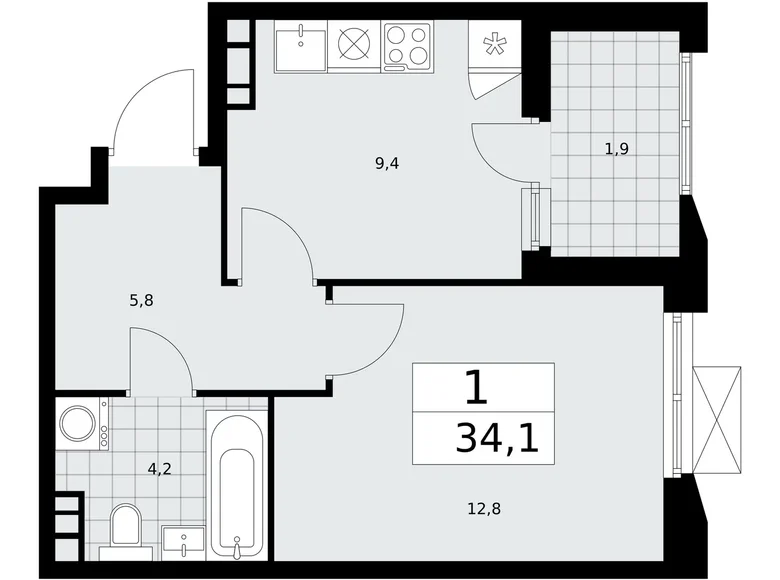 Wohnung 1 Zimmer 34 m² poselenie Sosenskoe, Russland