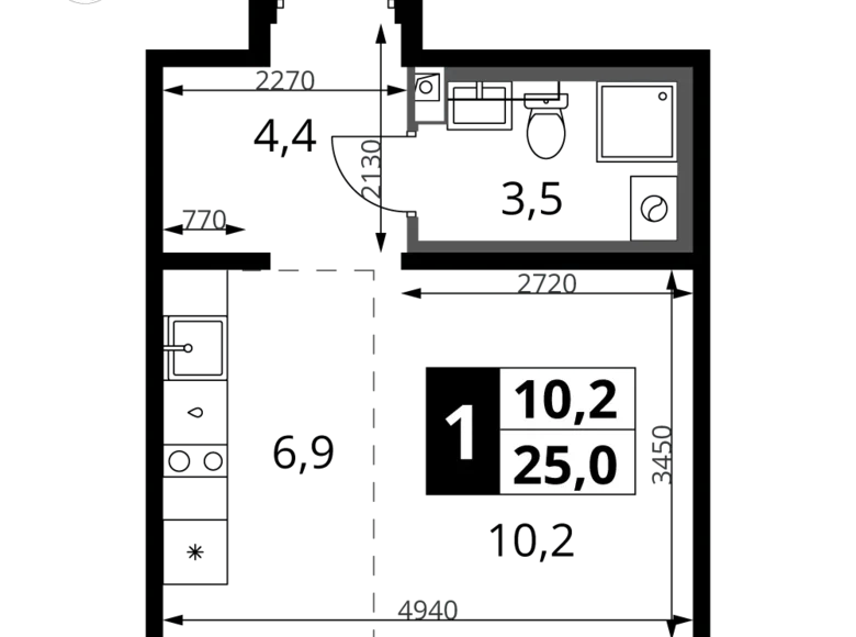 Estudio 1 habitación 25 m² Leninsky District, Rusia