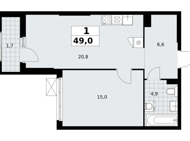 Wohnung 1 zimmer 49 m² Troizk, Russland