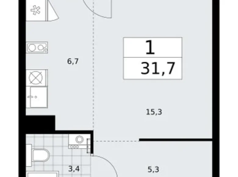 Mieszkanie 1 pokój 32 m² Troick, Rosja