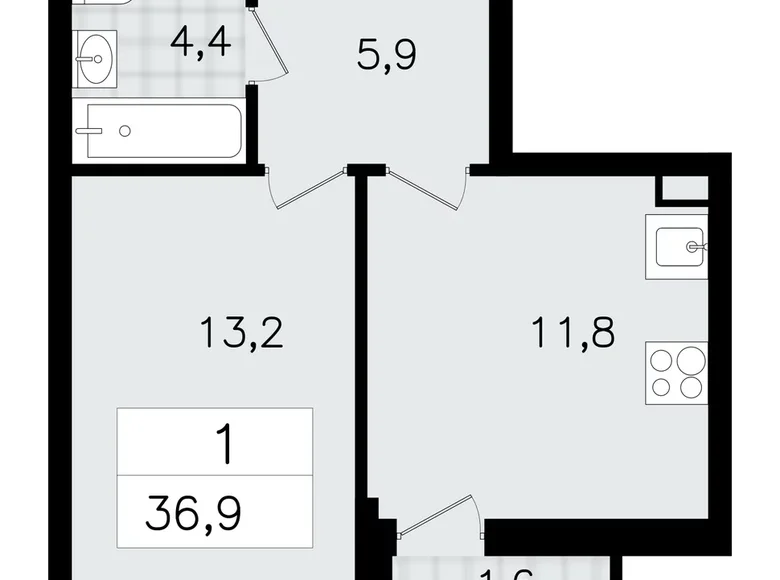 Квартира 1 комната 37 м² Всеволожск, Россия