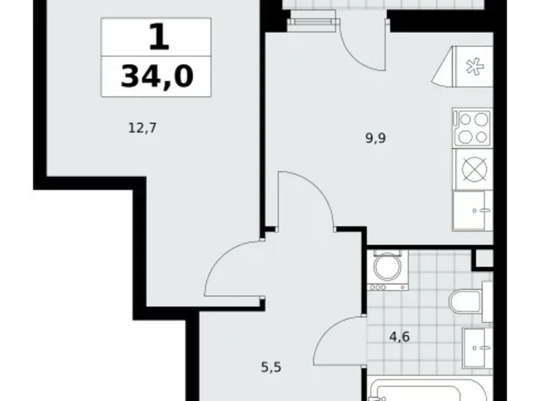 Mieszkanie 1 pokój 34 m² poselenie Sosenskoe, Rosja