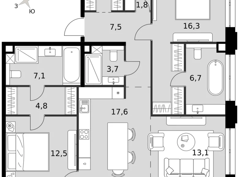 Квартира 3 комнаты 94 м² Северо-Западный административный округ, Россия