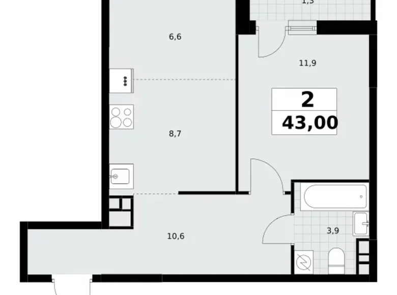 2 room apartment 43 m² Postnikovo, Russia