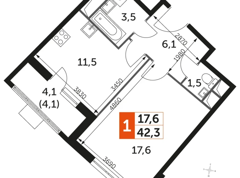 Mieszkanie 1 pokój 42 m² Razvilka, Rosja