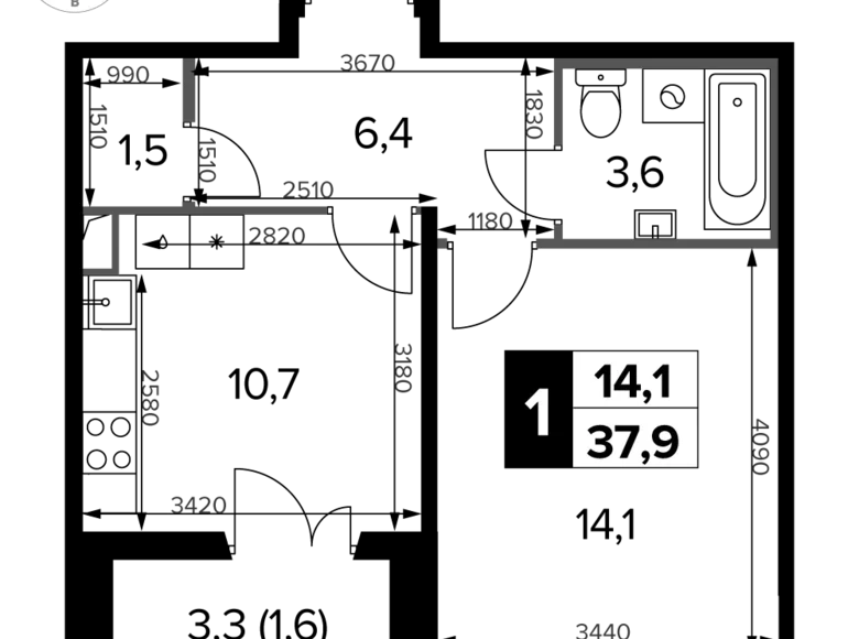 Apartamento 1 habitación 38 m² Jimki, Rusia