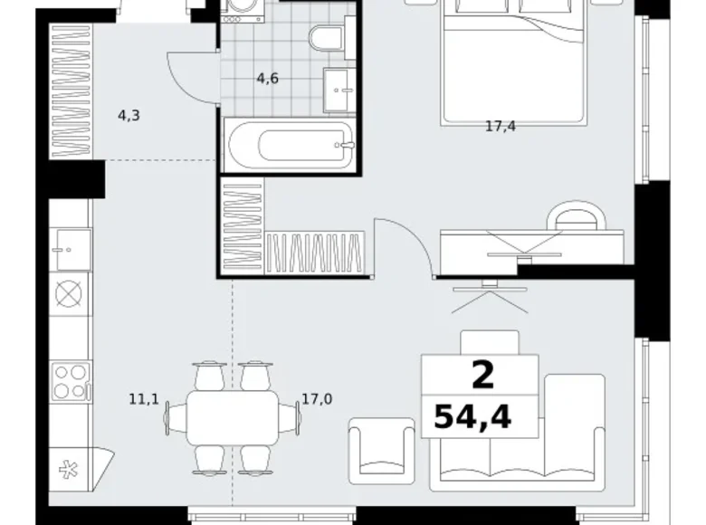 Wohnung 2 zimmer 54 m² Kommunarka, Russland
