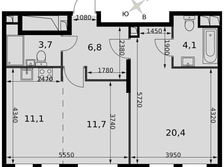 Квартира 2 комнаты 58 м² Северо-Западный административный округ, Россия