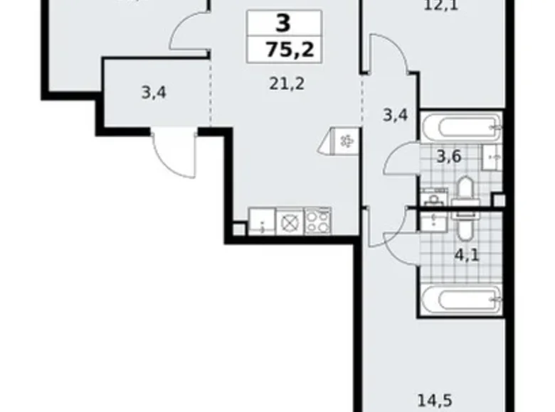 Квартира 3 комнаты 75 м² поселение Сосенское, Россия