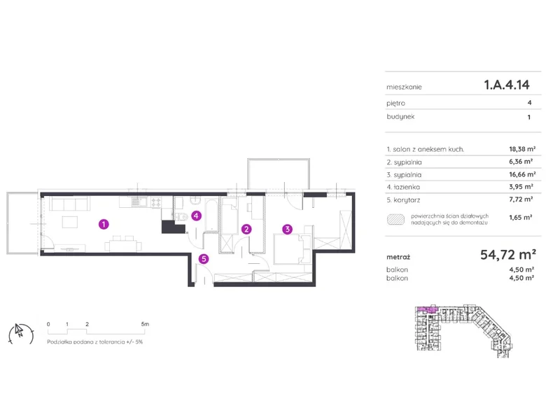 Mieszkanie 3 pokoi 55 m² Poznań, Polska