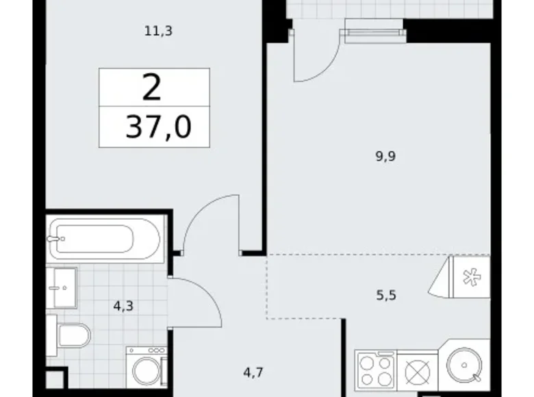 Wohnung 2 zimmer 37 m² Wnukowo, Russland