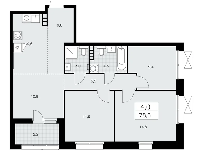 Wohnung 4 Zimmer 79 m² poselenie Sosenskoe, Russland